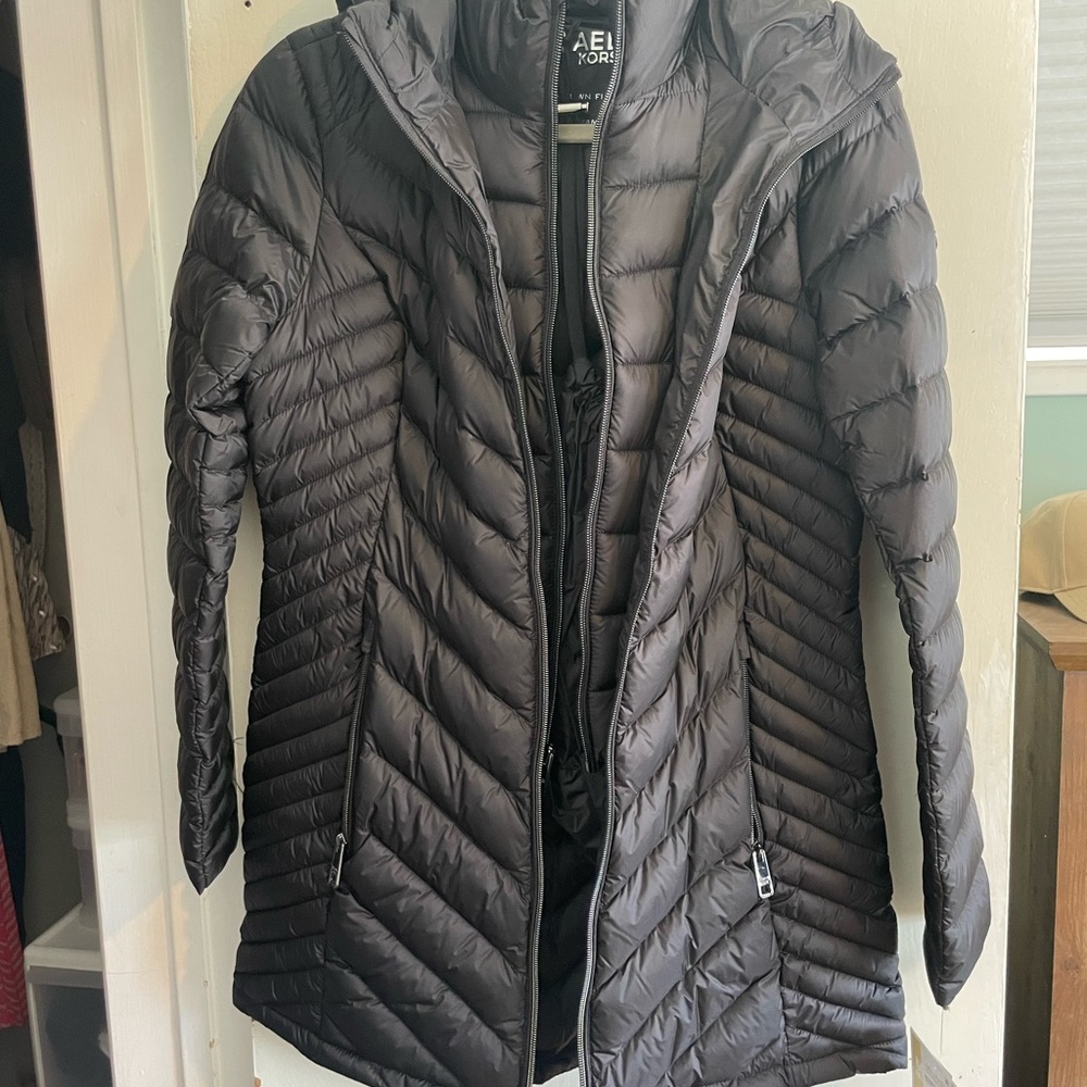 Michael Kors Black Quilted Puffer Coat with High Collar